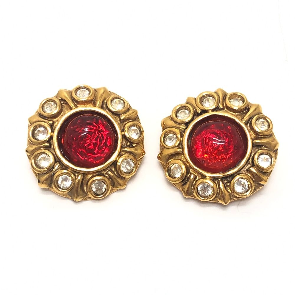 Chanel Earrings Gripoix Rhinestone Metal Gold