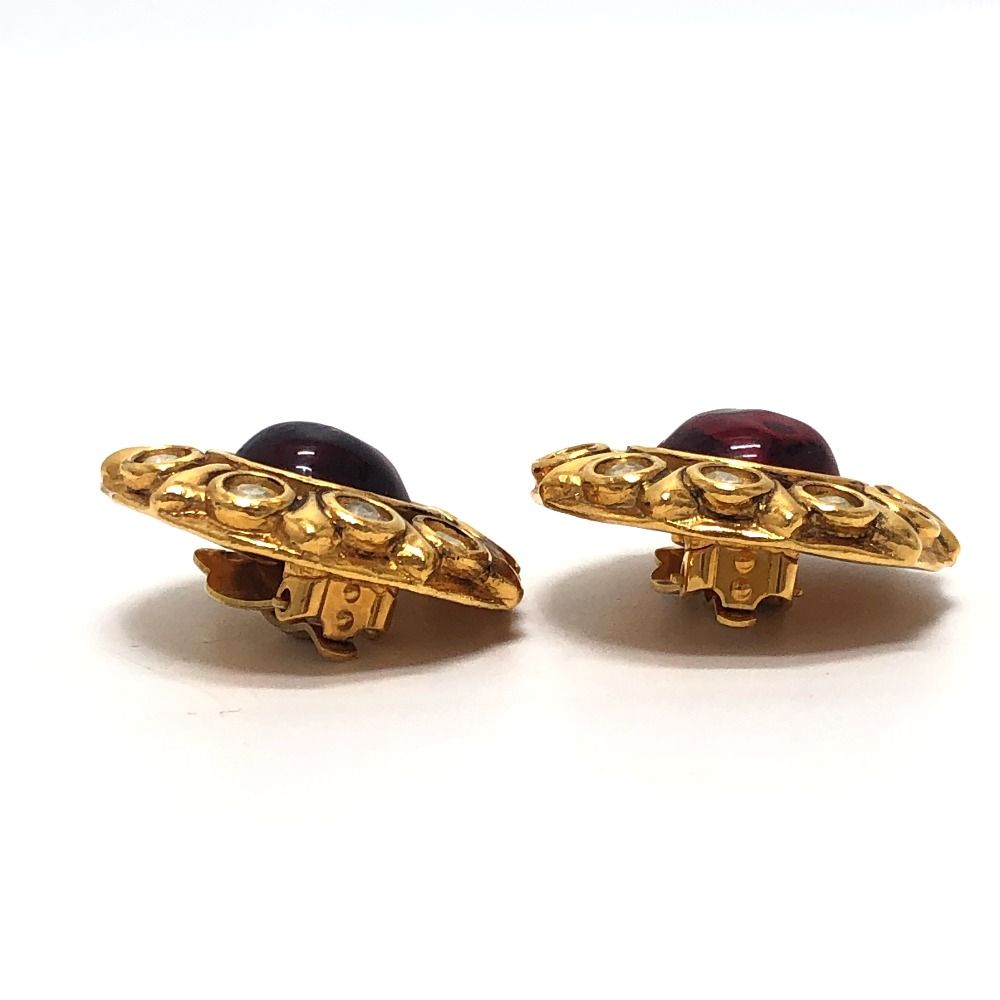 Chanel Earrings Gripoix Rhinestone Metal Gold — view 5