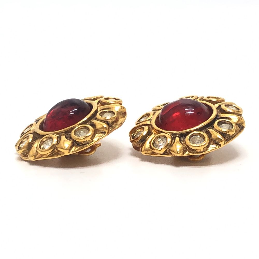 Chanel Earrings Gripoix Rhinestone Metal Gold — view 6