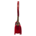 Chanel Shoulder Bag Boy Red Green Dark Navy Plaid Vintage Gold Chain — view 2