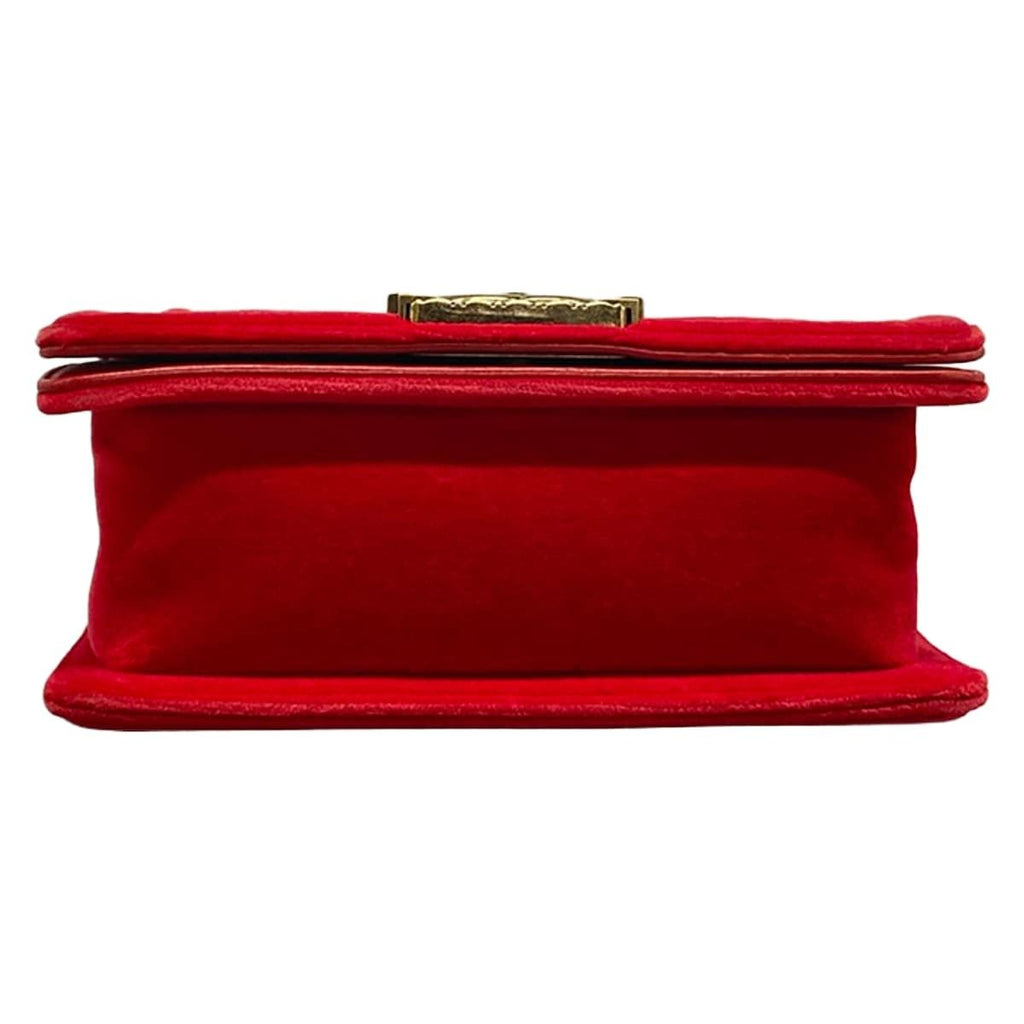 Chanel Shoulder Bag Boy Red Green Dark Navy Plaid Vintage Gold Chain — view 5