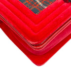 Chanel Shoulder Bag Boy Red Green Dark Navy Plaid Vintage Gold Chain — view 6