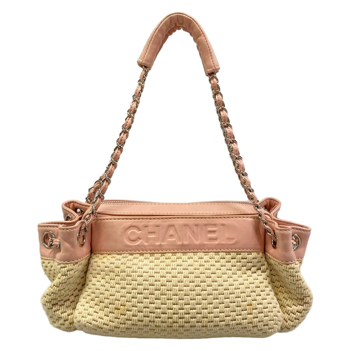 Chanel Shoulder Bag Ivory Light Pink Lambskin
