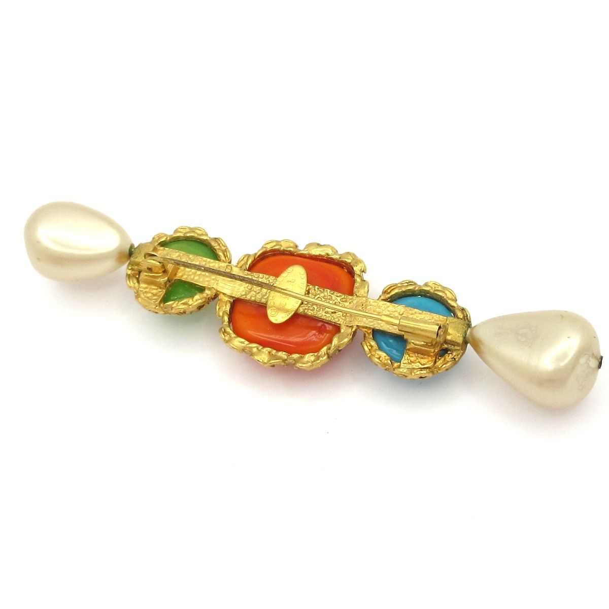 Chanel Brooch Gripoix Gold Orange Multi — view 2