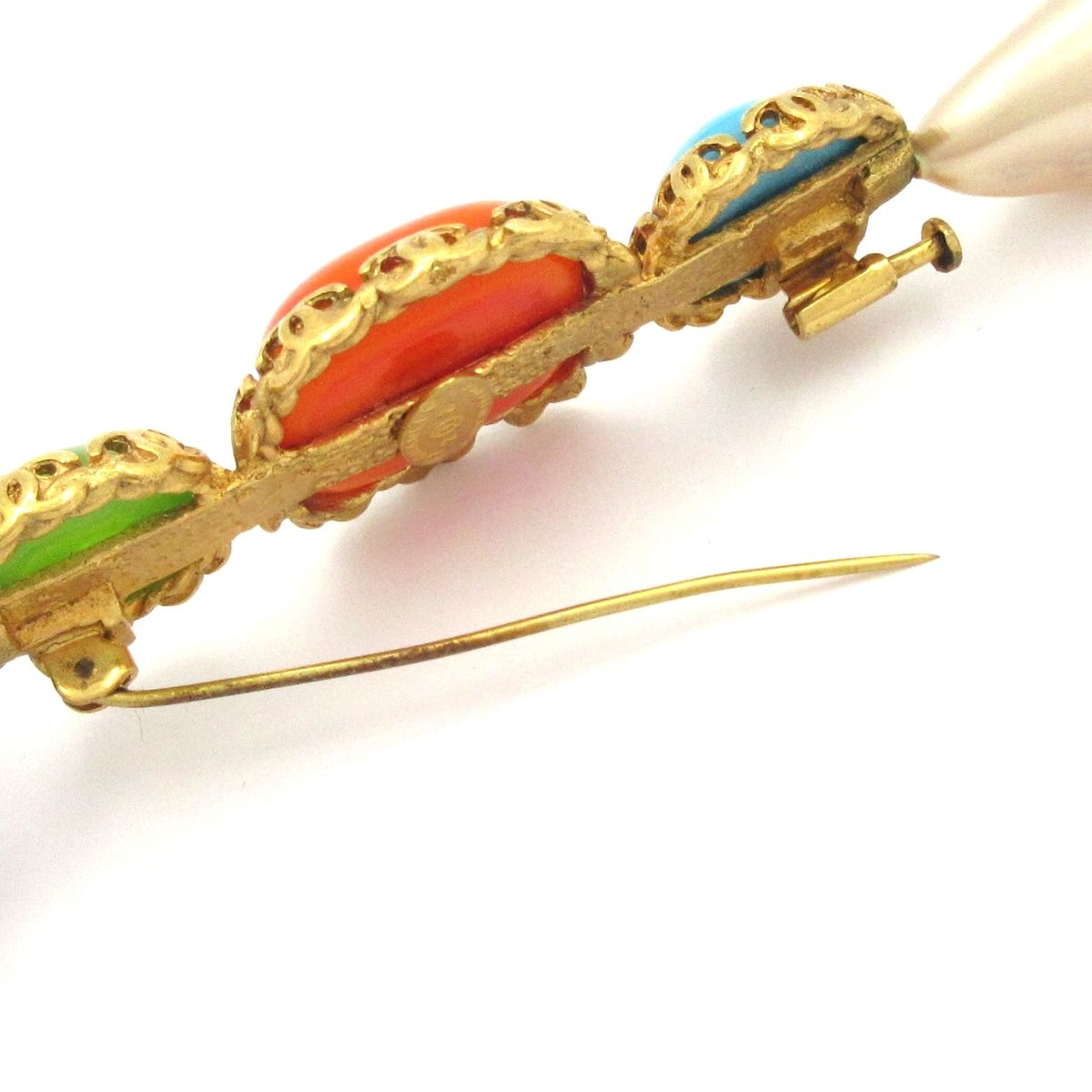 Chanel Brooch Gripoix Gold Orange Multi — view 4