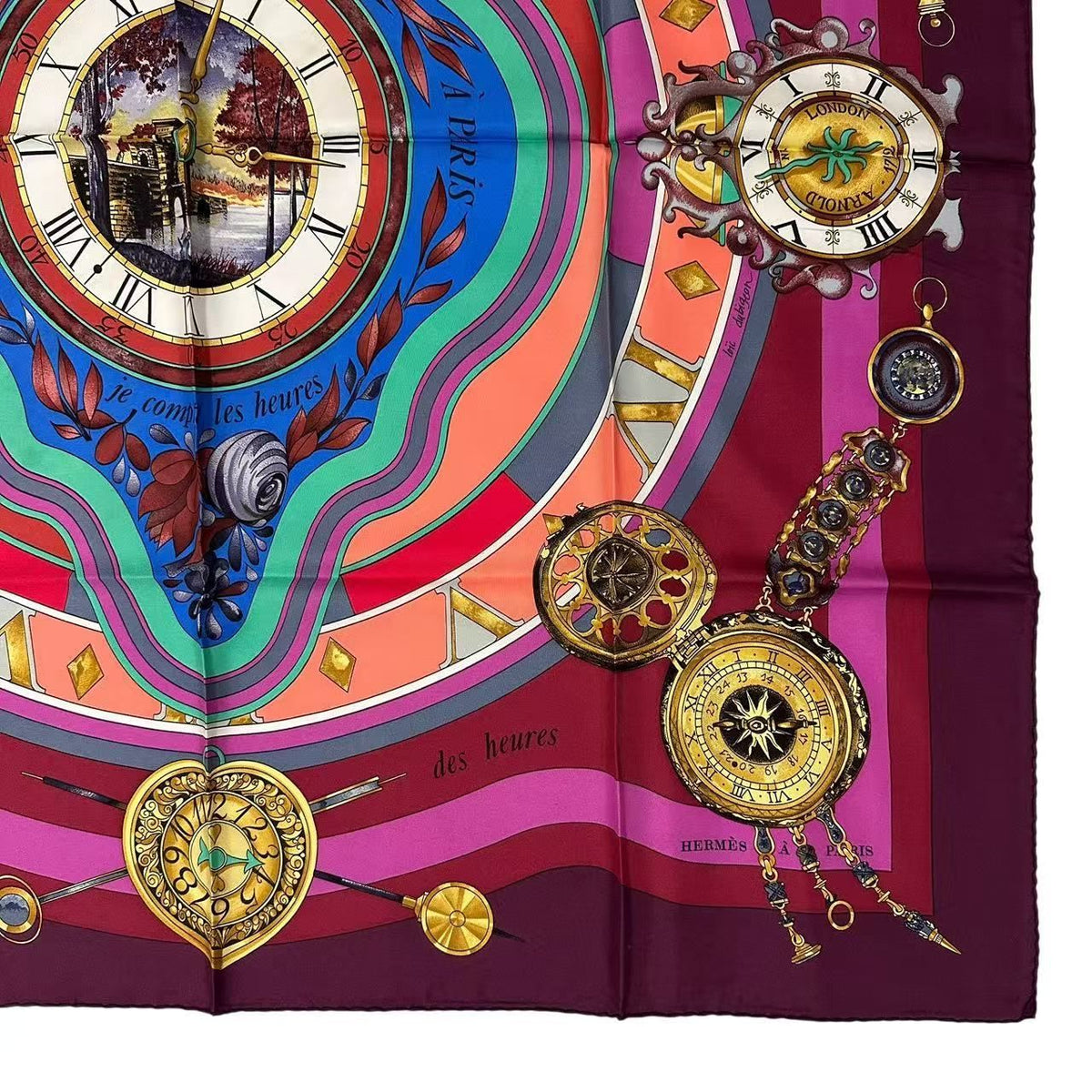 Hermes Silk Carre 90 Parmi les Fleurs Je Compte les Heures Time Spent — view 5