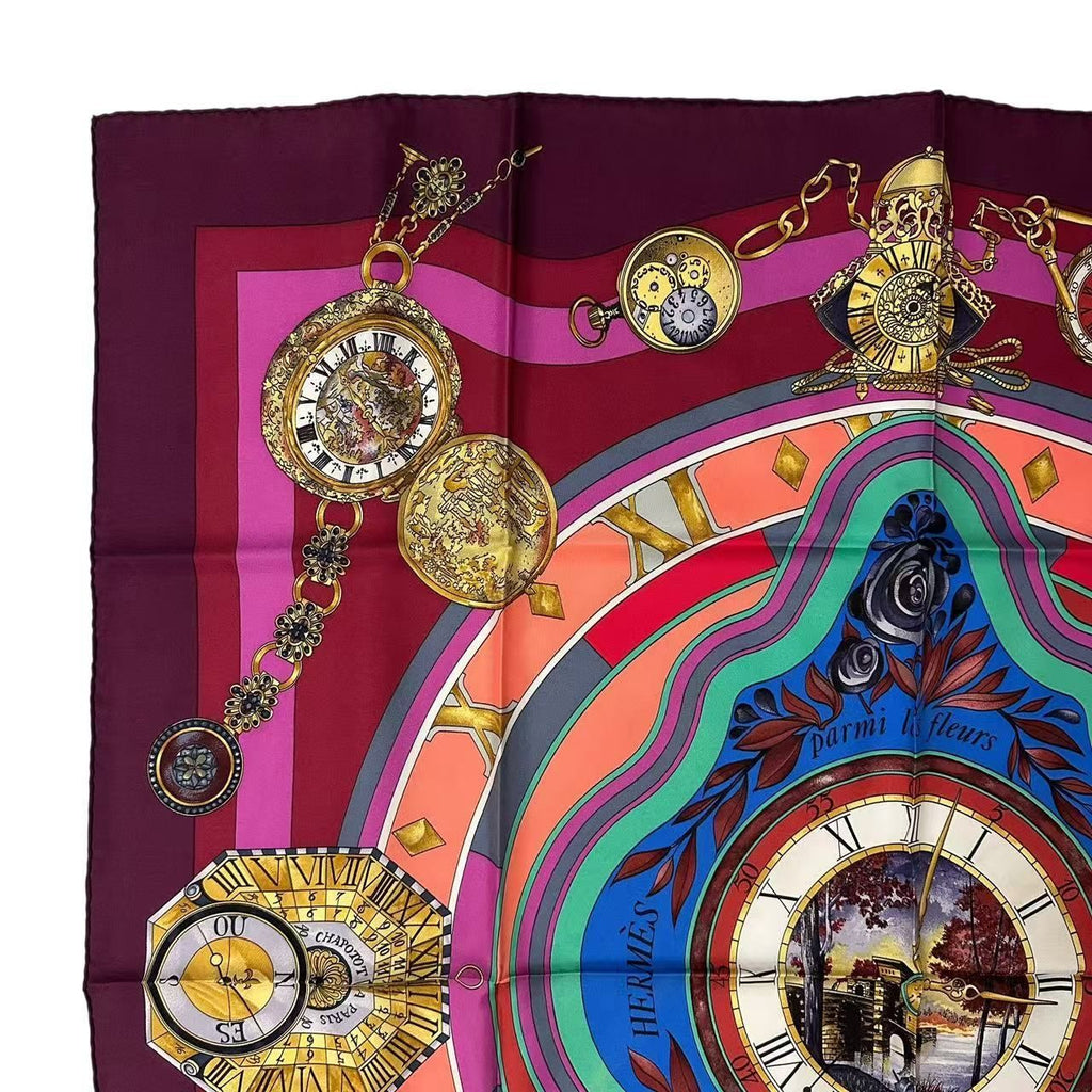 Hermes Silk Carre 90 Parmi les Fleurs Je Compte les Heures Time Spent — view 2