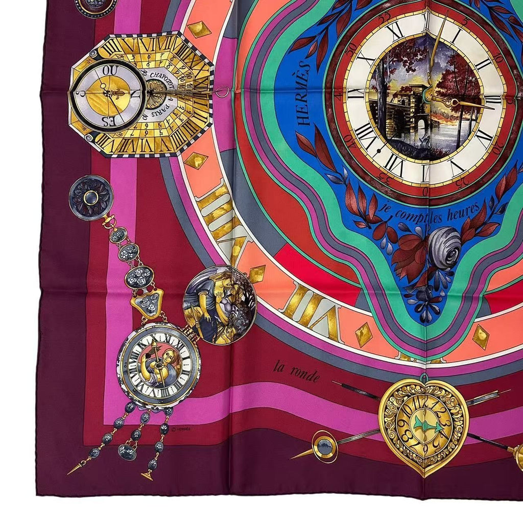 Hermes Silk Carre 90 Parmi les Fleurs Je Compte les Heures Time Spent — view 4