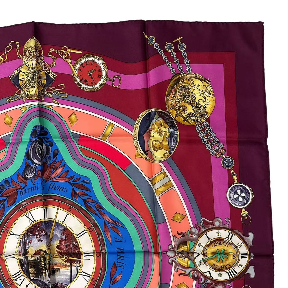 Hermes Silk Carre 90 Parmi les Fleurs Je Compte les Heures Time Spent — view 3