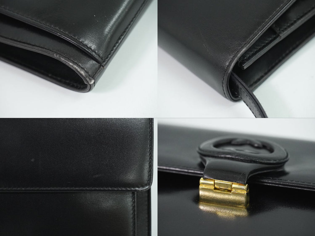 Gucci Vintage Interlocking G 2-Way Shoulder Bag Clutch Pochette Leather Black — view 7