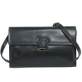 Gucci Vintage Interlocking G 2-Way Shoulder Bag Clutch Pochette Leather Black