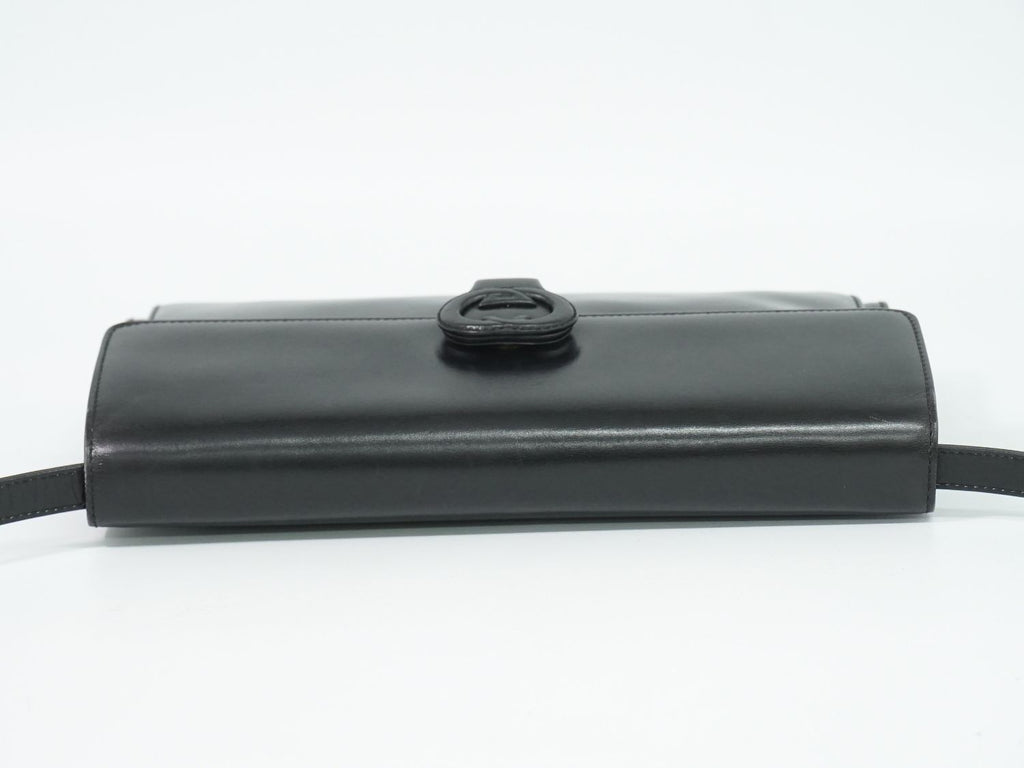 Gucci Vintage Interlocking G 2-Way Shoulder Bag Clutch Pochette Leather Black — view 5