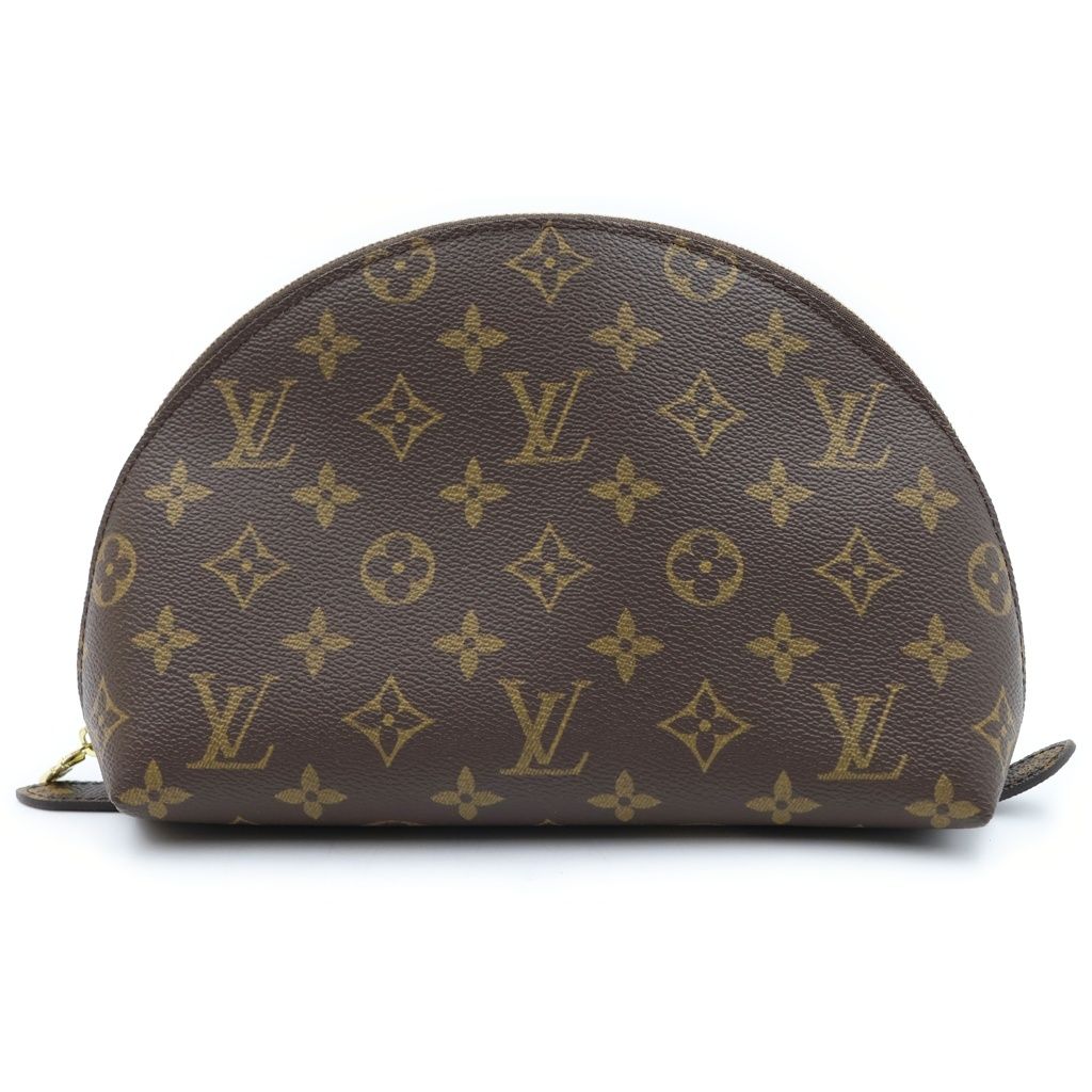 Louis Vuitton Monogram Trousse Demi-Ronde Leather Pouch Makeup Pouch Case Brown