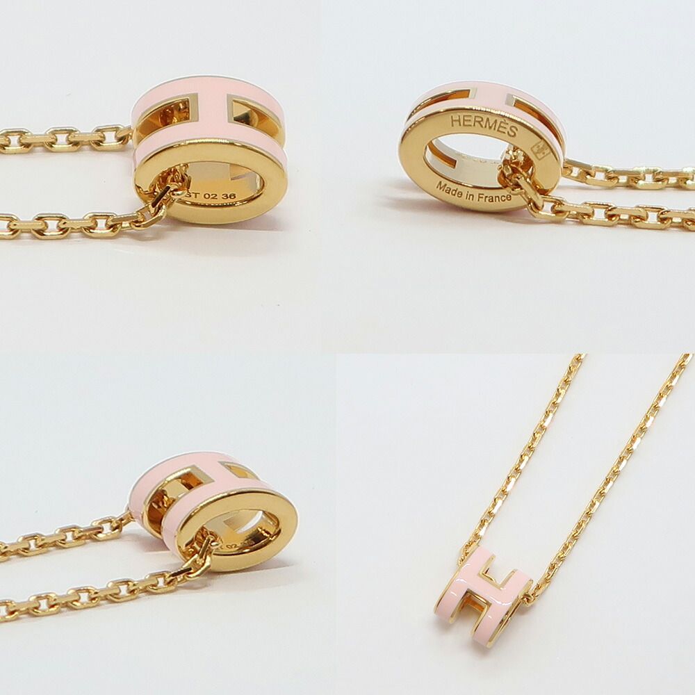 Hermes Necklace Mini Pop H Rocabar Pink Gold Logo Pendant — view 5