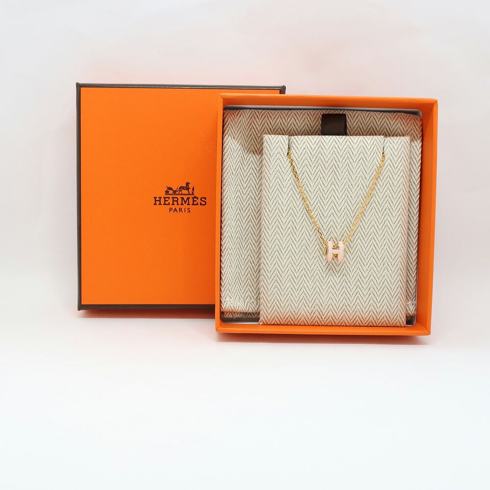 Hermes Necklace Mini Pop H Rocabar Pink Gold Logo Pendant — view 8
