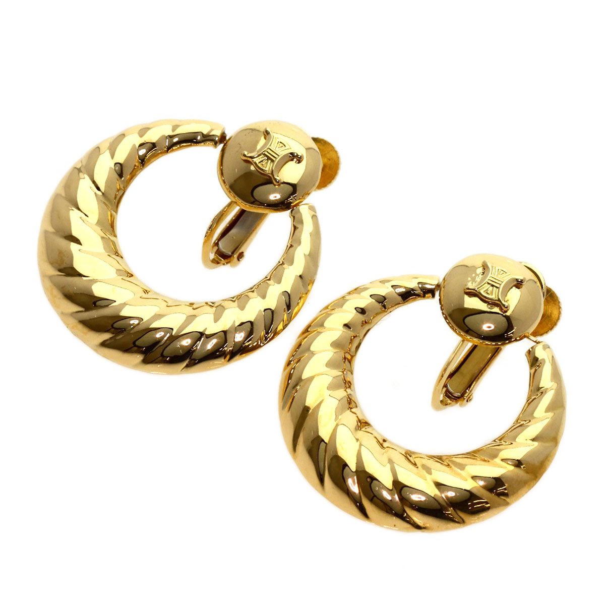 Celine Circle Macadam Earrings 18K Yellow Gold
