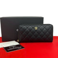 Chanel Quilted CC Logo Caviar Leather Wallet Black