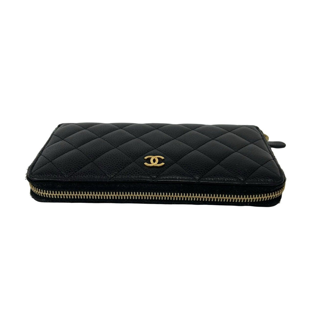 Chanel Quilted CC Logo Caviar Leather Wallet Black — view 3