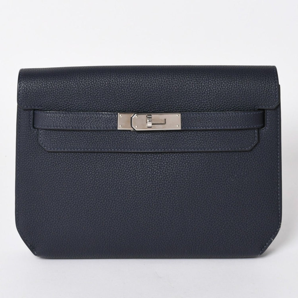 Hermes Clutch Kelly Depeches 25 Bleu Nuit Silver