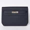 Hermes Clutch Kelly Depeches 25 Bleu Nuit Silver