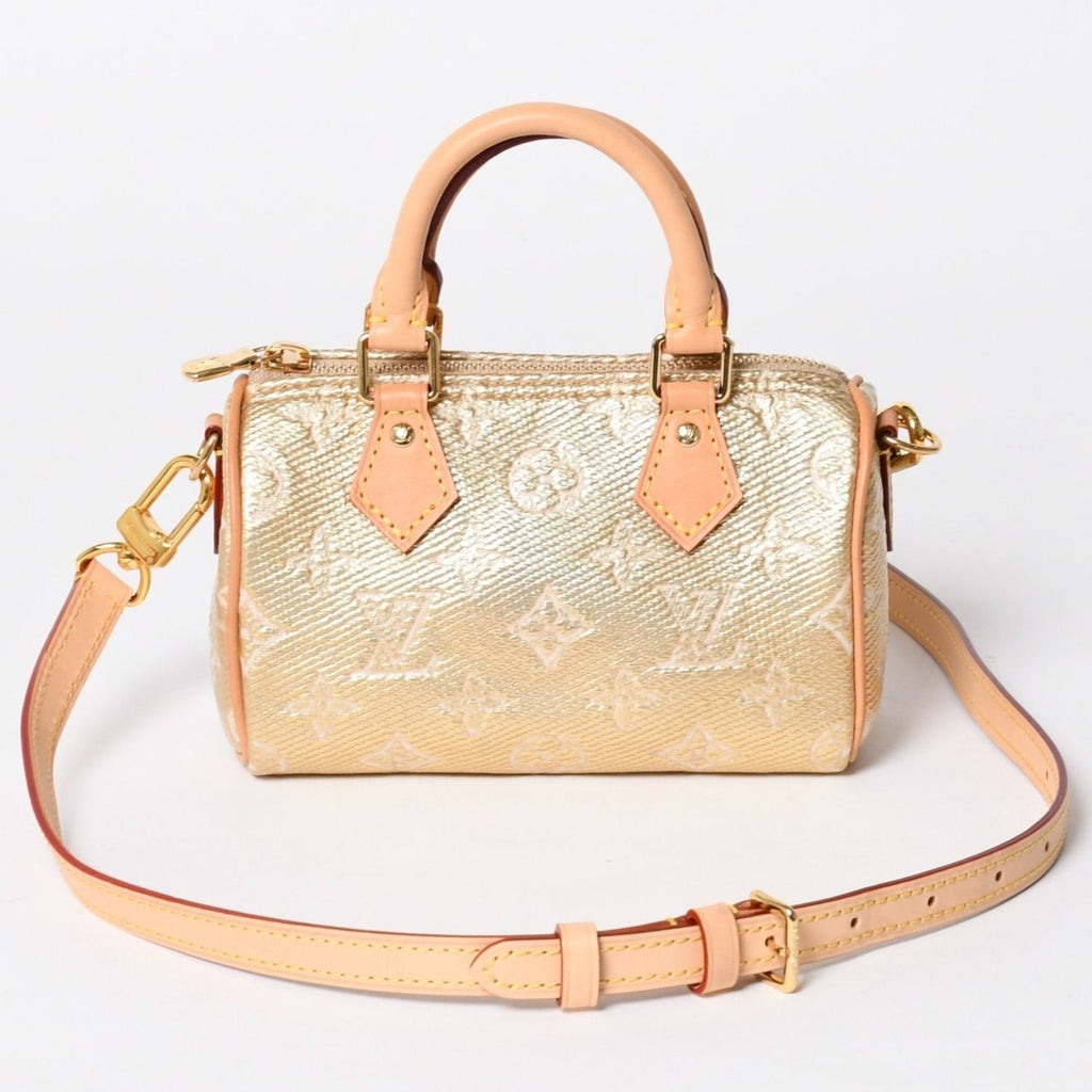Louis Vuitton Hand Shoulder Bag Monogram Jacquard Nano Speedy Gold Beige