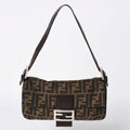 Fendi Shoulder Bag Cross Mamma Baguette Zucca Pattern Brown Silver