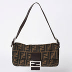Fendi Shoulder Bag Cross Mamma Baguette Zucca Pattern Brown Silver