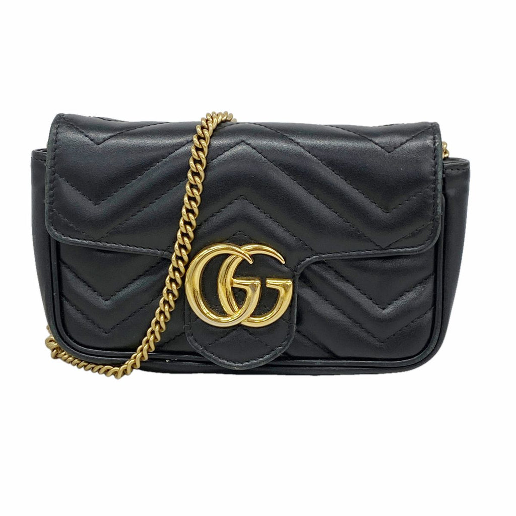 Gucci Shoulder Bag GG Marmont Leather Black Gold