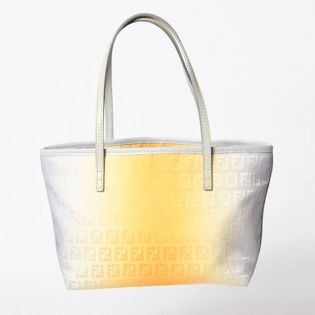 Fendi Zucchino FF Logo Tote Bag Canvas Leather Gray Yellow — view 2