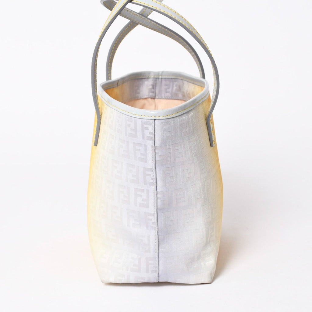 Fendi Zucchino FF Logo Tote Bag Canvas Leather Gray Yellow — view 4