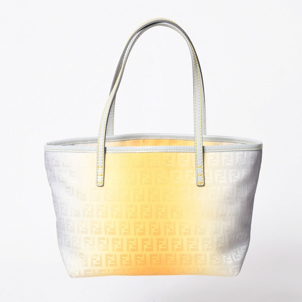 Fendi Zucchino FF Logo Tote Bag Canvas Leather Gray Yellow