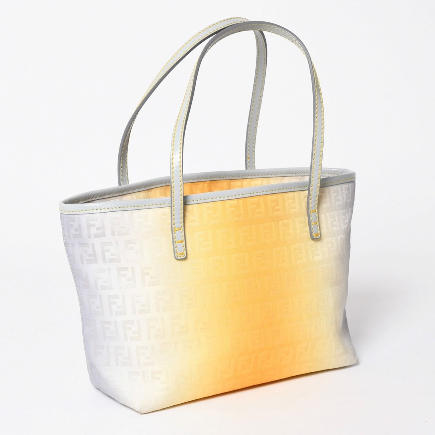 Fendi Zucchino FF Logo Tote Bag Canvas Leather Gray Yellow — view 3