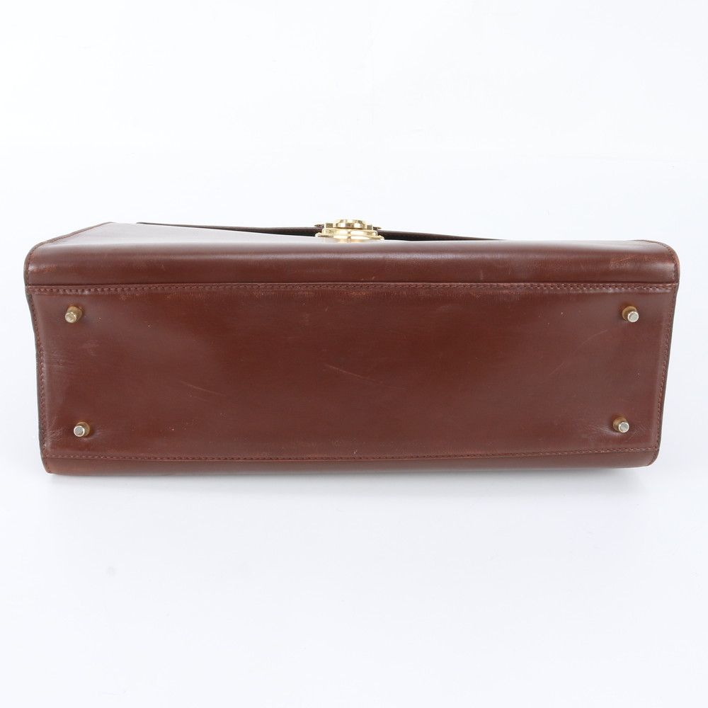 Prada Leather Handbag Top Handle Tote Brown Gold — view 5
