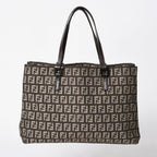 Fendi Zucchino Pattern Handbag Canvas Leather Brown Black Metal — view 2