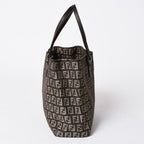 Fendi Zucchino Pattern Handbag Canvas Leather Brown Black Metal — view 4
