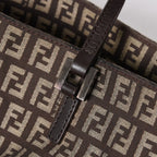 Fendi Zucchino Pattern Handbag Canvas Leather Brown Black Metal — view 7