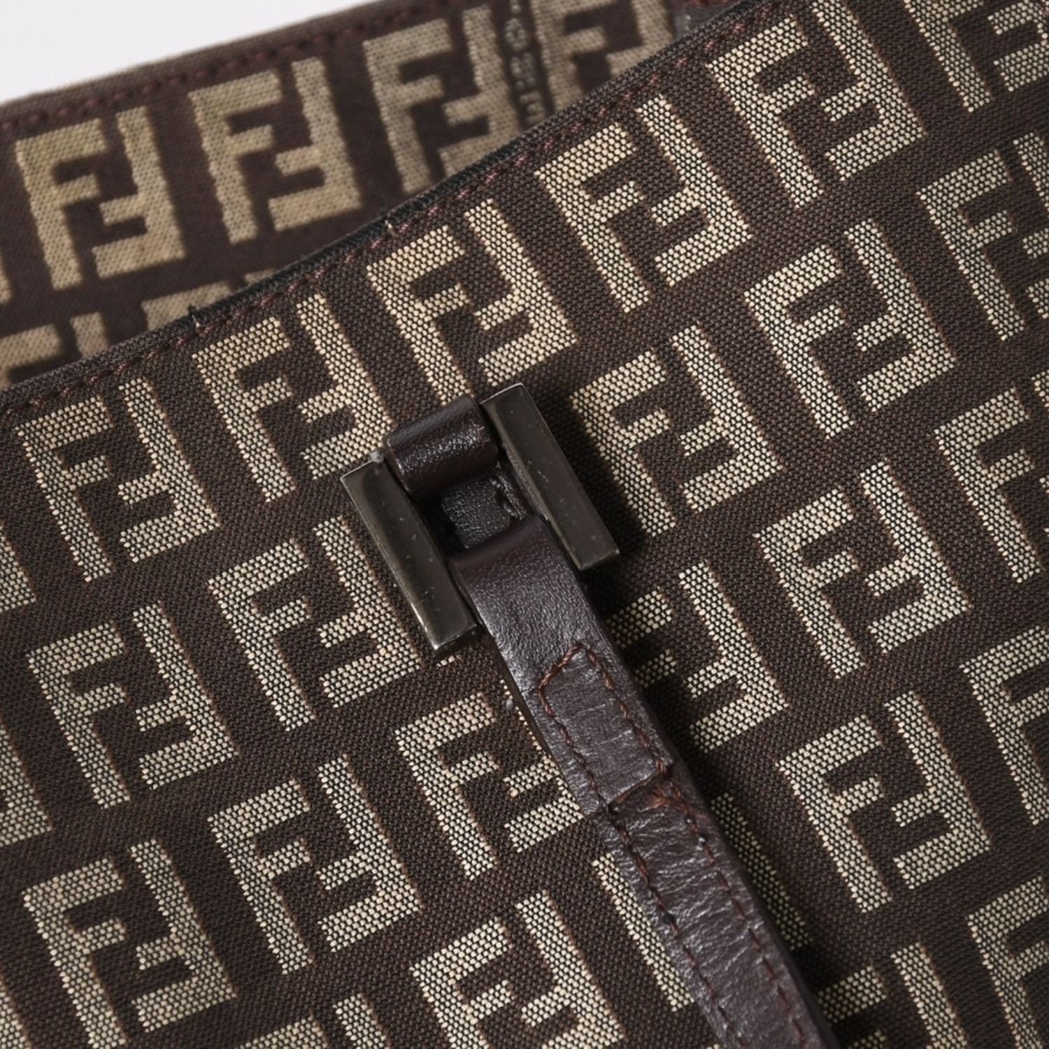 Fendi Zucchino Pattern Handbag Canvas Leather Brown Black Metal — view 8