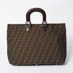 Fendi Tote Bag Zucca Pattern Canvas Leather Brown Silver — view 2