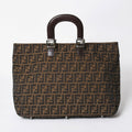 Fendi Tote Bag Zucca Pattern Canvas Leather Brown Silver