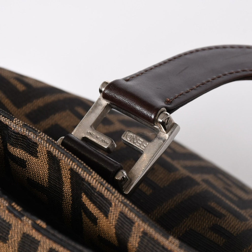Fendi Tote Bag Zucca Pattern Canvas Leather Brown Silver — view 6