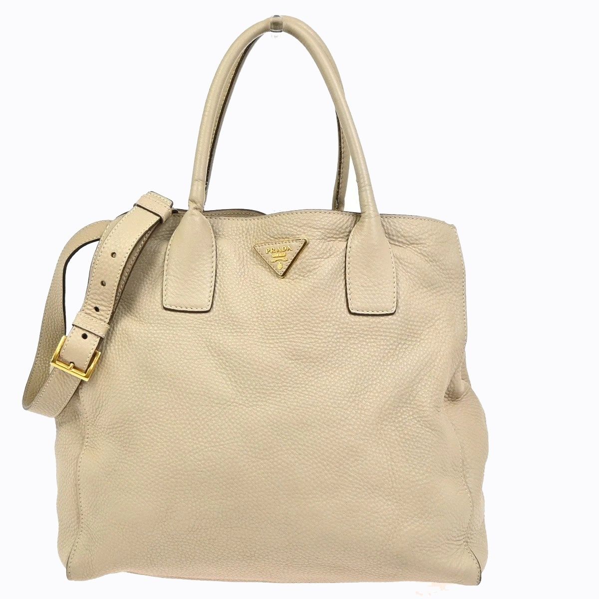 Prada 2-Way Shoulder Bag Beige Leather
