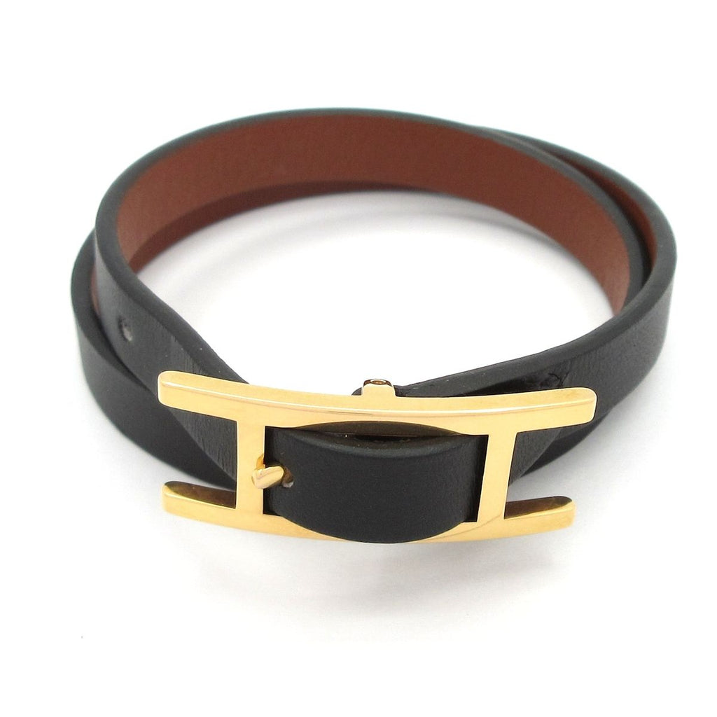 Hermes Bracelet Hapi 3 Leather Black Gold Reversible