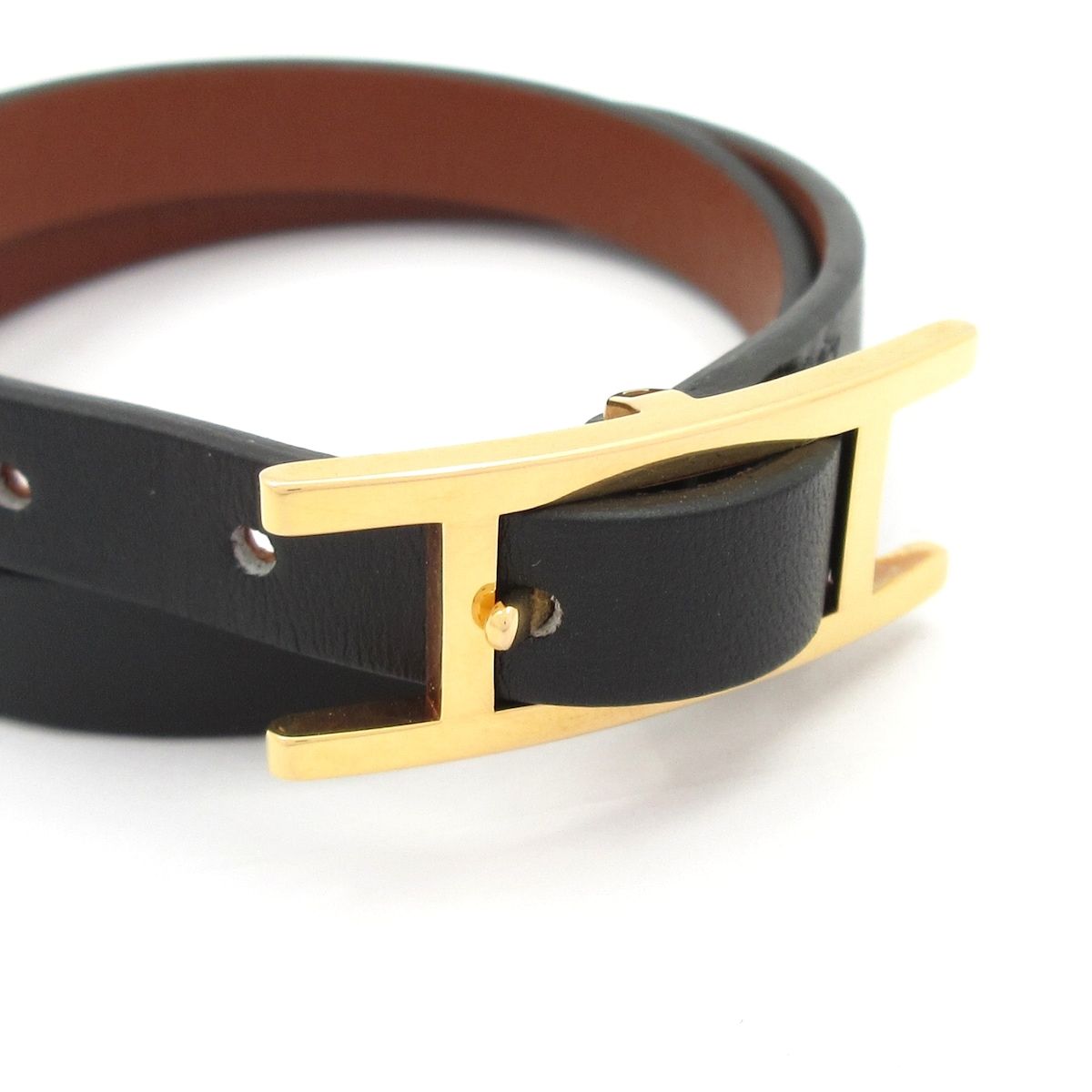 Hermes Bracelet Hapi 3 Leather Black Gold Reversible — view 3