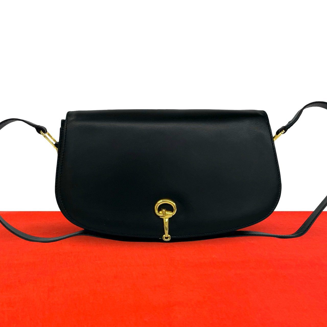 Gucci Vintage Horsebit Leather Shoulder Bag Pochette Black