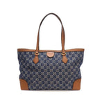 Gucci Tote Bag Ophidia Medium Blue GG Denim Brown Leather Gold — view 2