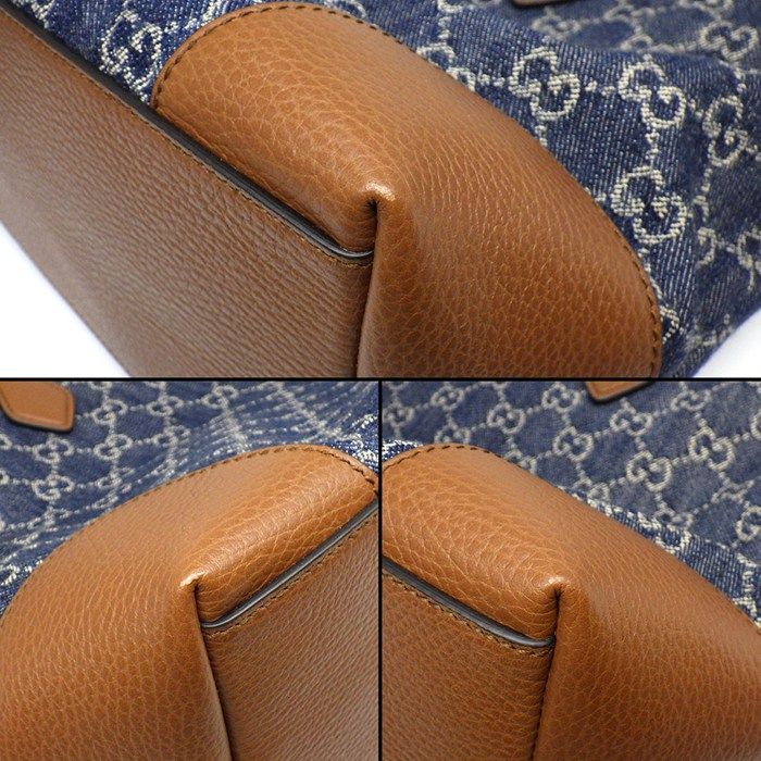 Gucci Tote Bag Ophidia Medium Blue GG Denim Brown Leather Gold — view 8