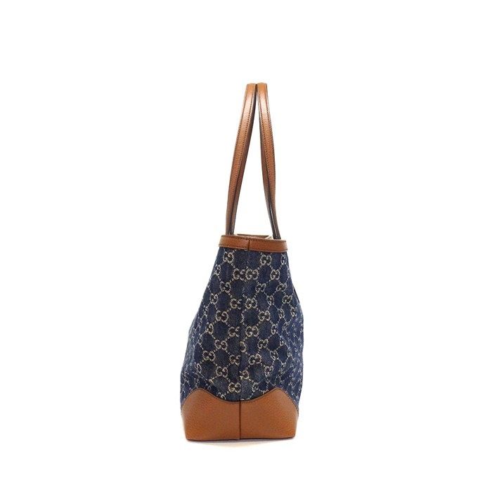 Gucci Tote Bag Ophidia Medium Blue GG Denim Brown Leather Gold — view 3