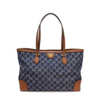 Gucci Tote Bag Ophidia Medium Blue GG Denim Brown Leather Gold