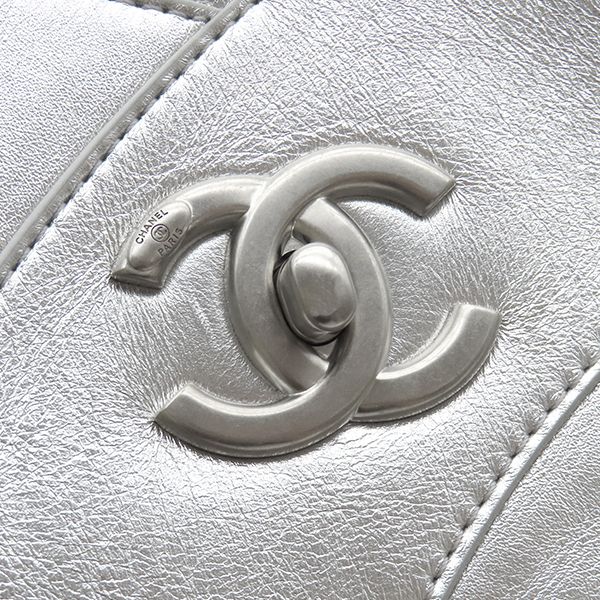 Chanel Tote Bag Club Monaco Chain Leather Metallic Silver CC Logo Shoulder — view 6