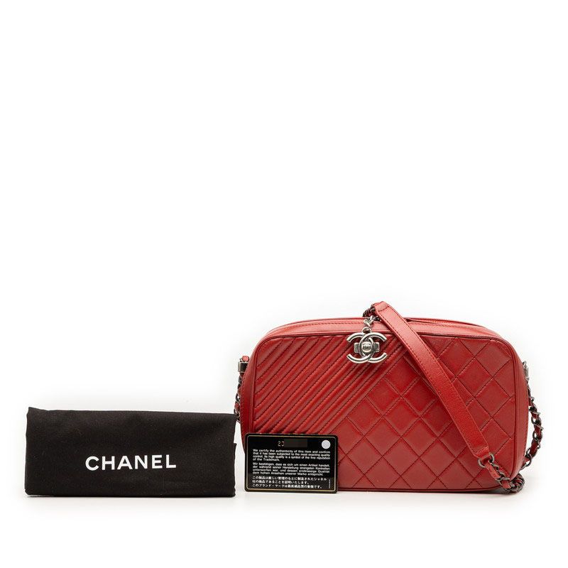 Chanel Quilted Coco Boy Chain Shoulder Bag Red Lambskin — view 7